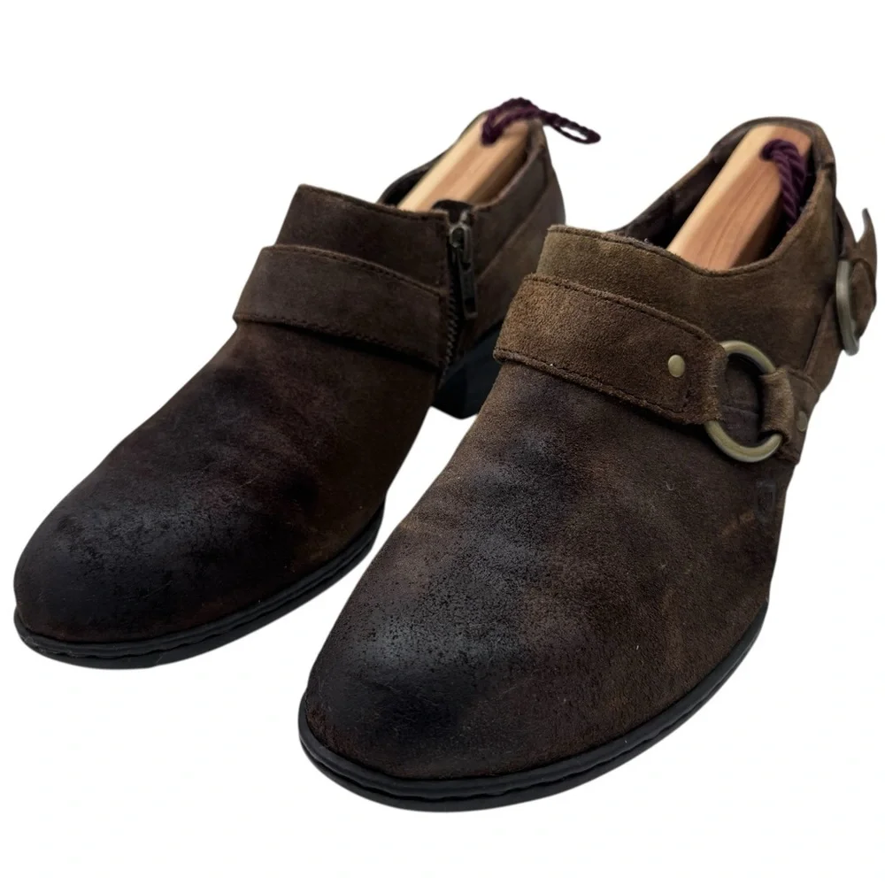 Born Women’s Dark Brown Suede Buckled Loafers - Size 7.5